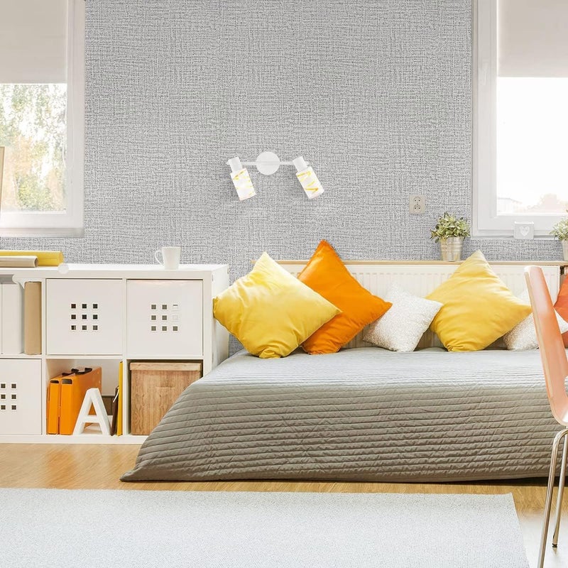 lenify Grey Grasscloth Peel and Stick Wallpaper 17.7inchx118.1inch Textured Wallpaper Peel and Stick Grasscloth Wall Paper Grey Contact Paper for Cabinets Self Adhesive Removable Faux Linen Vinyl - Image 2